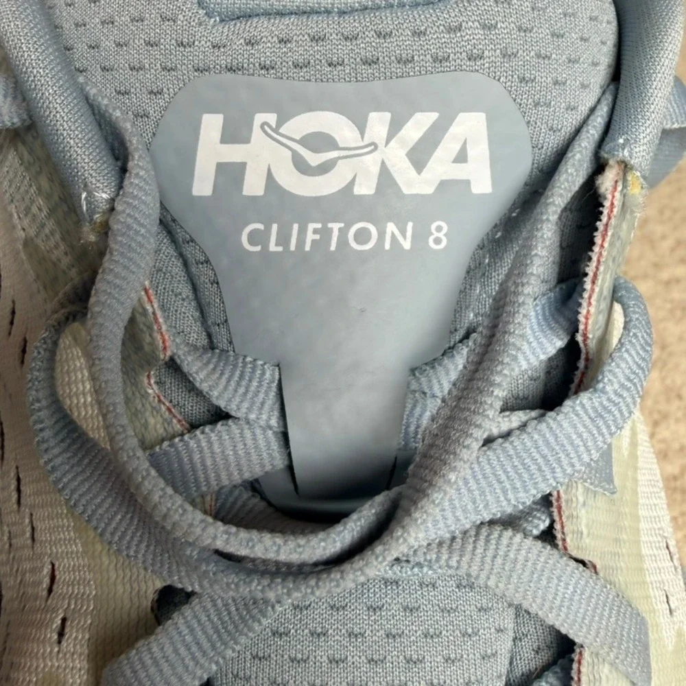 Hoka One One Clifton 8 Blue Fog Orange Running Shoes 1119394 BFPA Womens 9.5 B